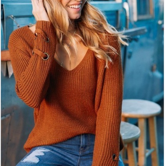 V Neck Slouchy Knitted Sweater - Picture 5 of 6